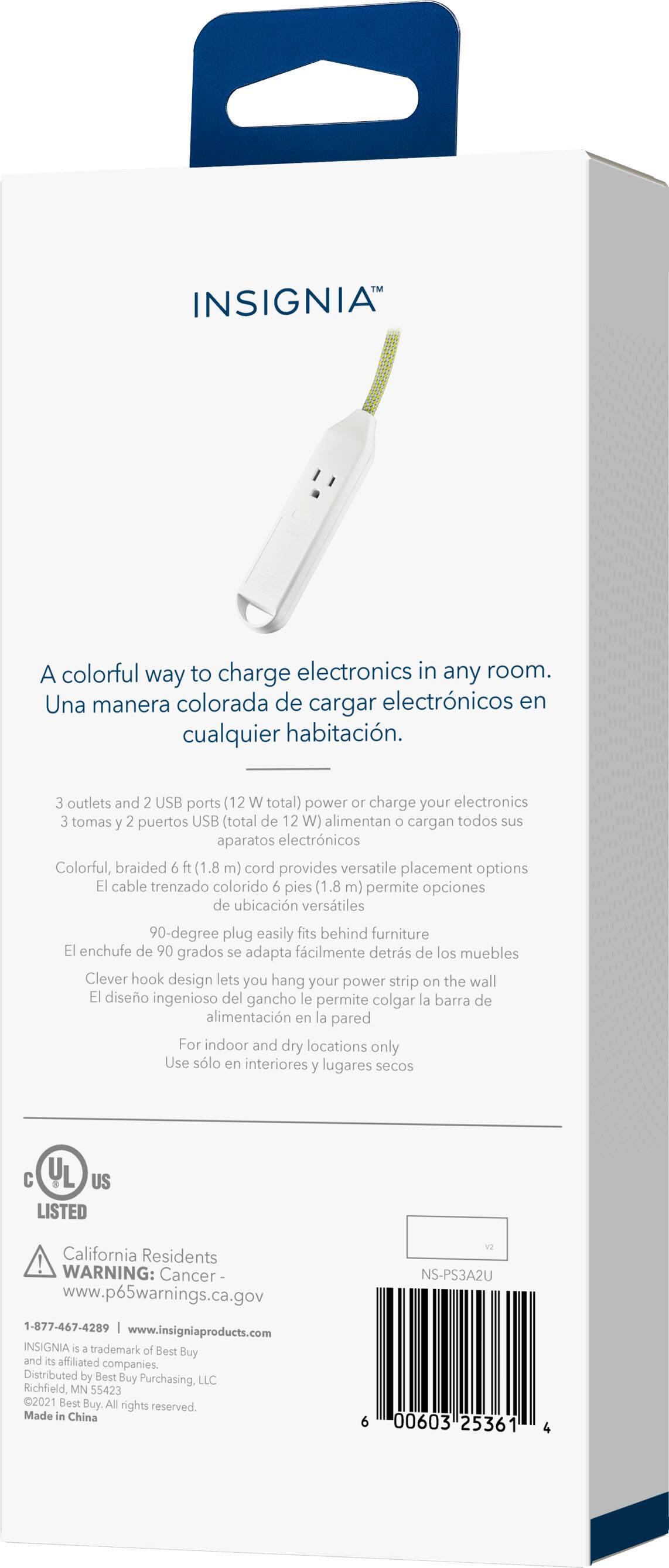 Insignia™ 6' 3 Outlet/2 USB Power Strip Green NSPS3A2U Open Box