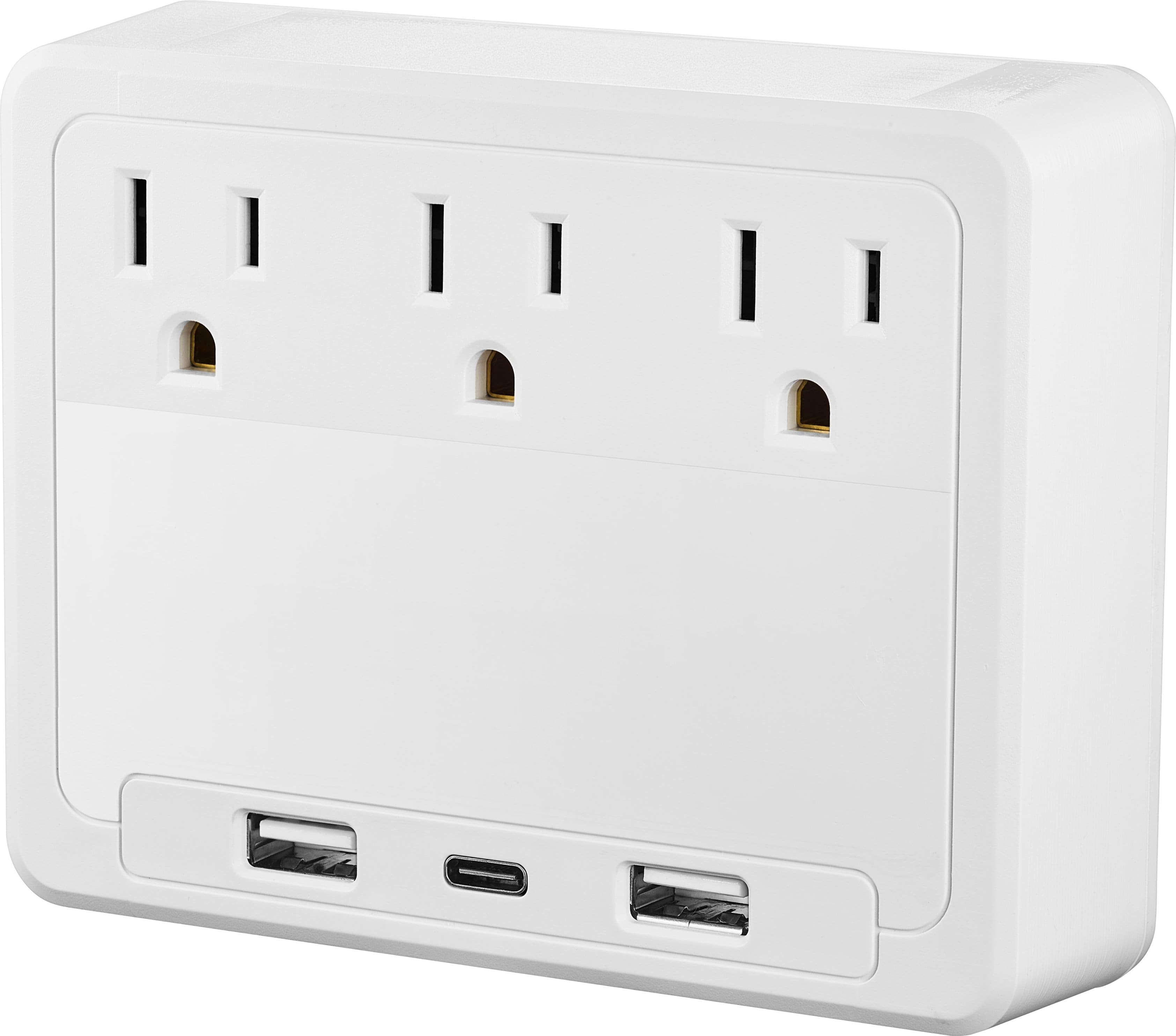 Front. Insignia™ - 3 Outlet/3 USB 600 Joules Surge Protector - White.