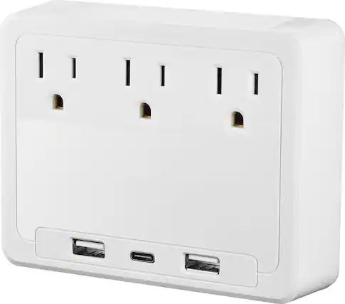 Front. Insignia™ - 3 Outlet/3 USB 600 Joules Surge Protector - White.