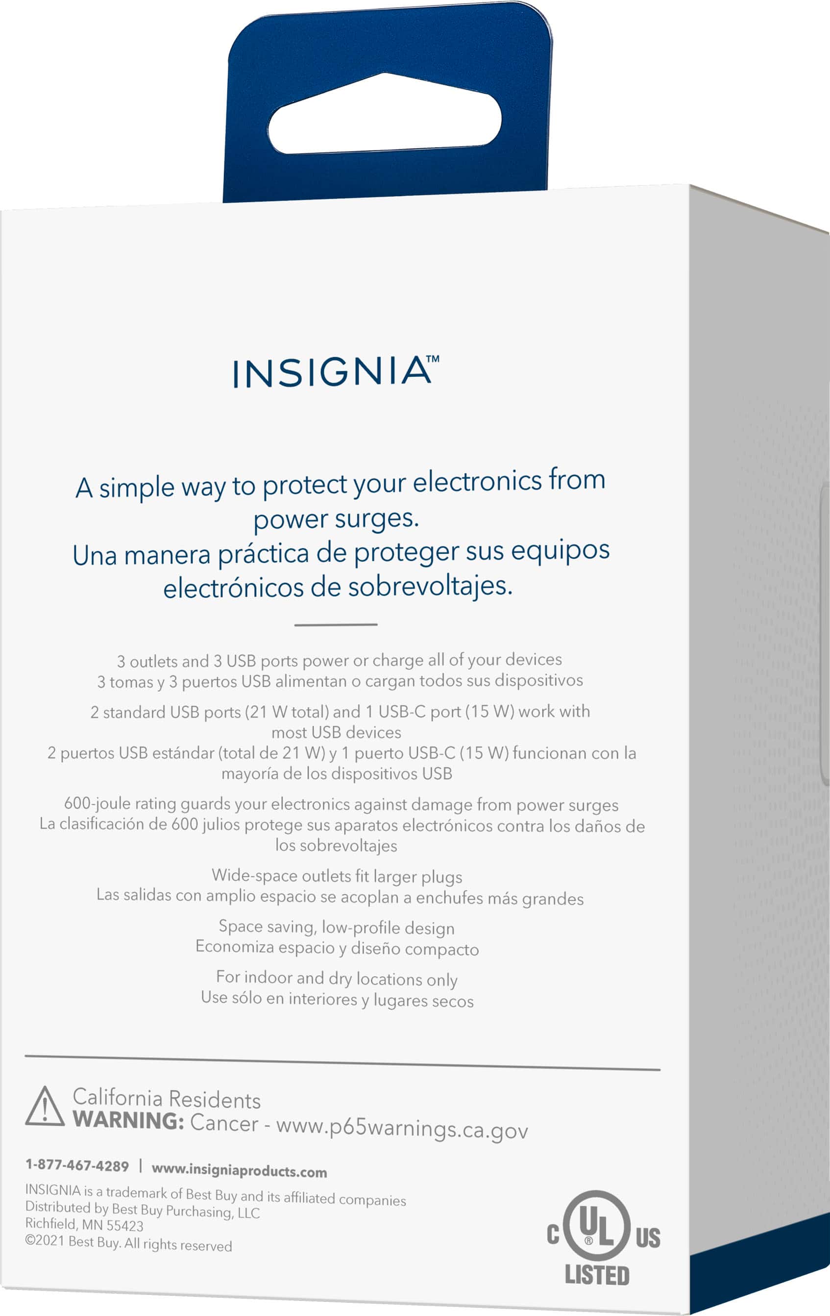 Alt View 14. Insignia™ - 3 Outlet/3 USB 600 Joules Surge Protector - White.