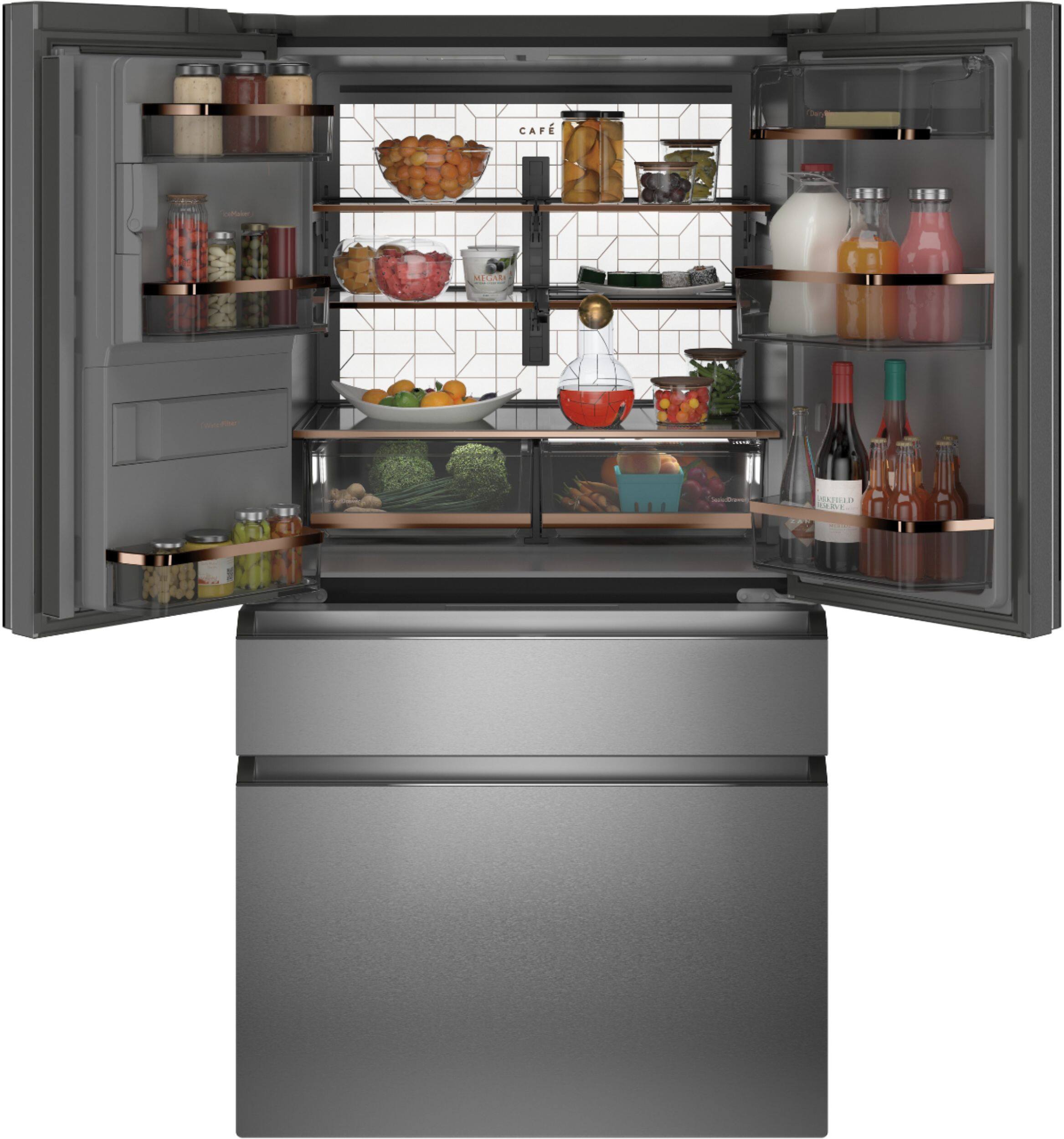 Alt View 1. Café - 27.8 Cu. Ft. 4-Door French Door Smart Refrigerator - Platinum Glass.