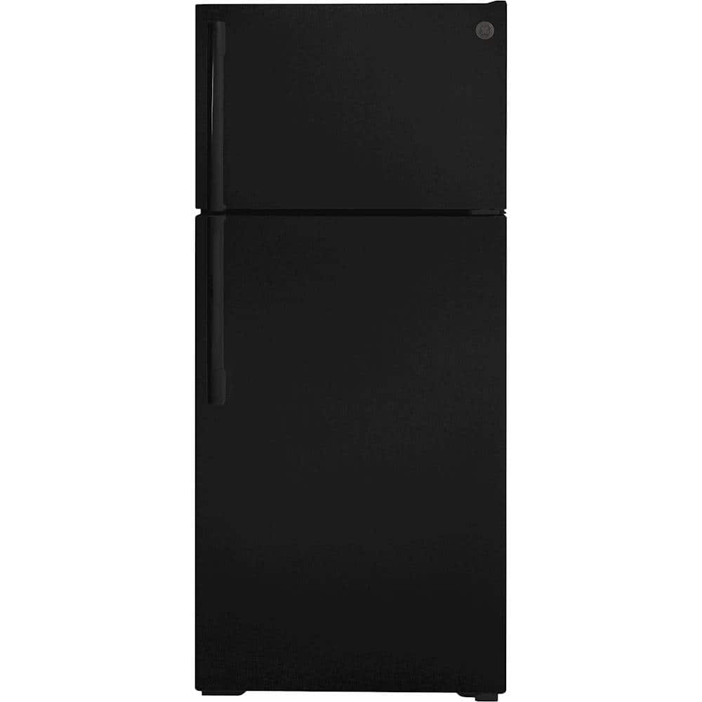 Front. GE - 16.6 Cu. Ft. Top-Freezer Refrigerator - Black.