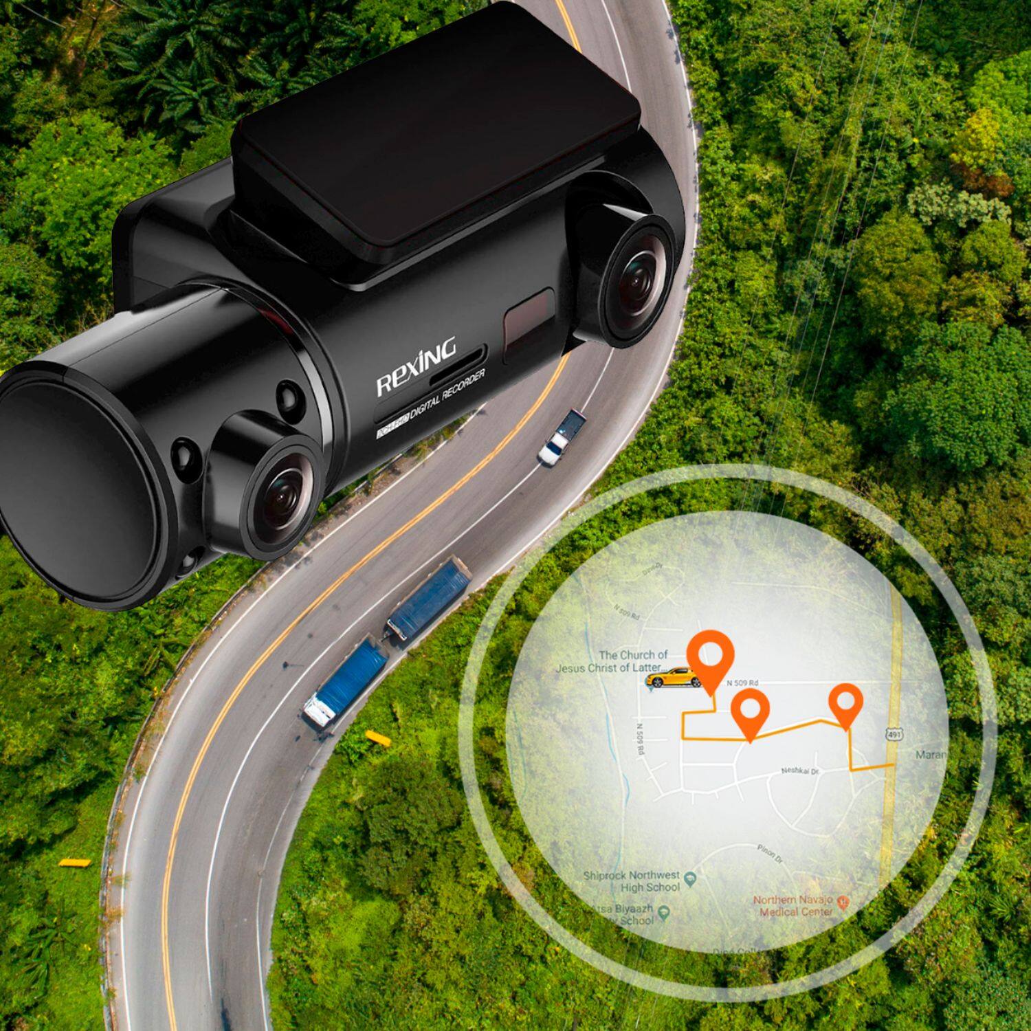 Alt View 21. Rexing - V3 Front and Cabin Dash Cam - Black.