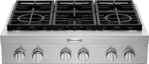 KitchenAid - Commercial-Style 36" Built-In Gas Cooktop - Stainless Steel