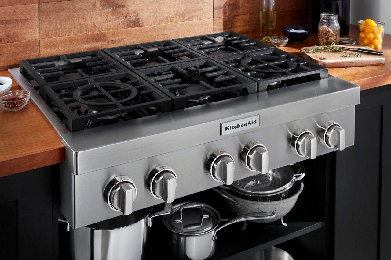 Alt View 16. KitchenAid - Commercial-Style 36" Built-In Gas Cooktop - Stainless steel.
