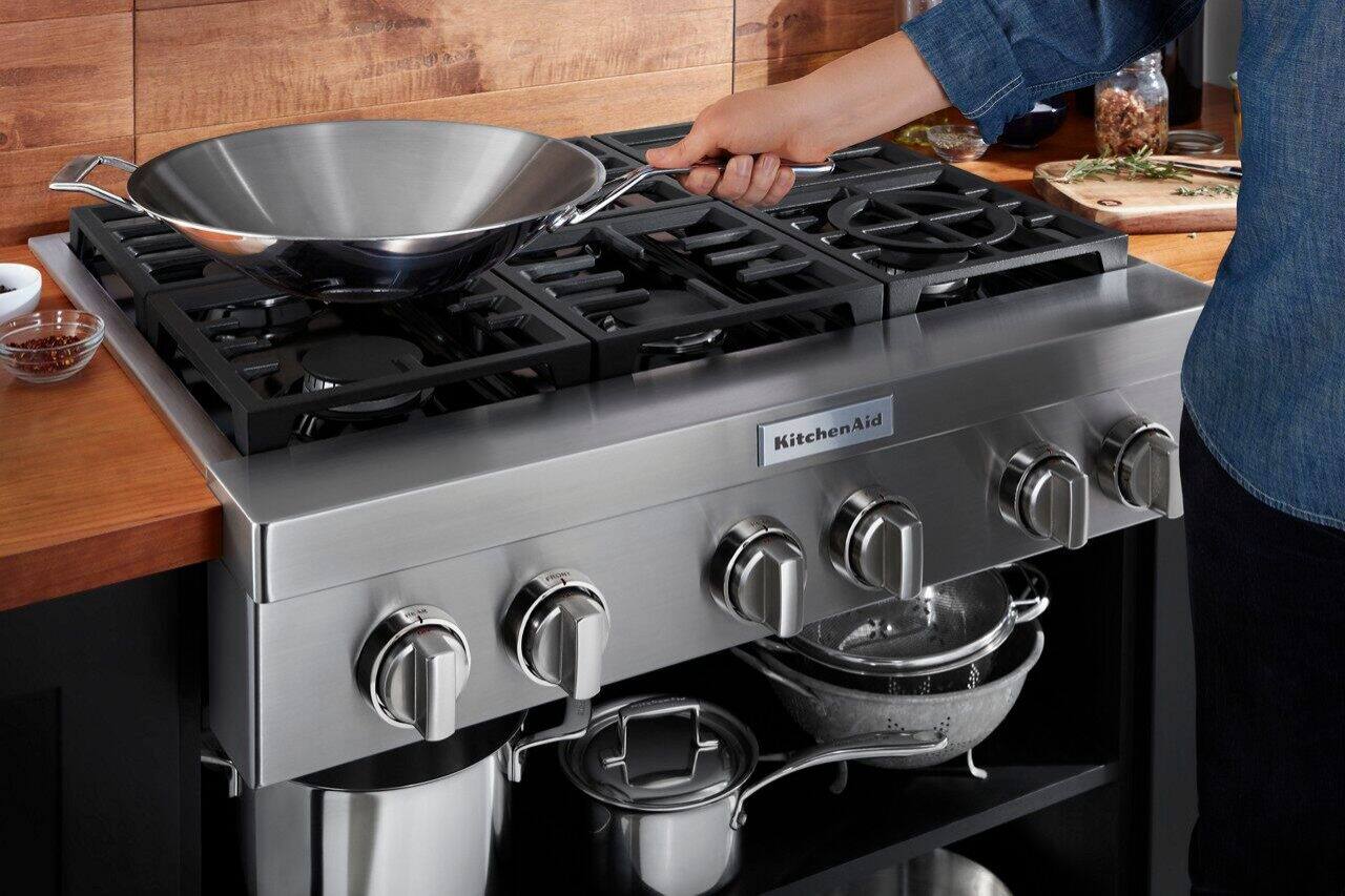 Alt View 17. KitchenAid - Commercial-Style 36" Built-In Gas Cooktop - Stainless steel.