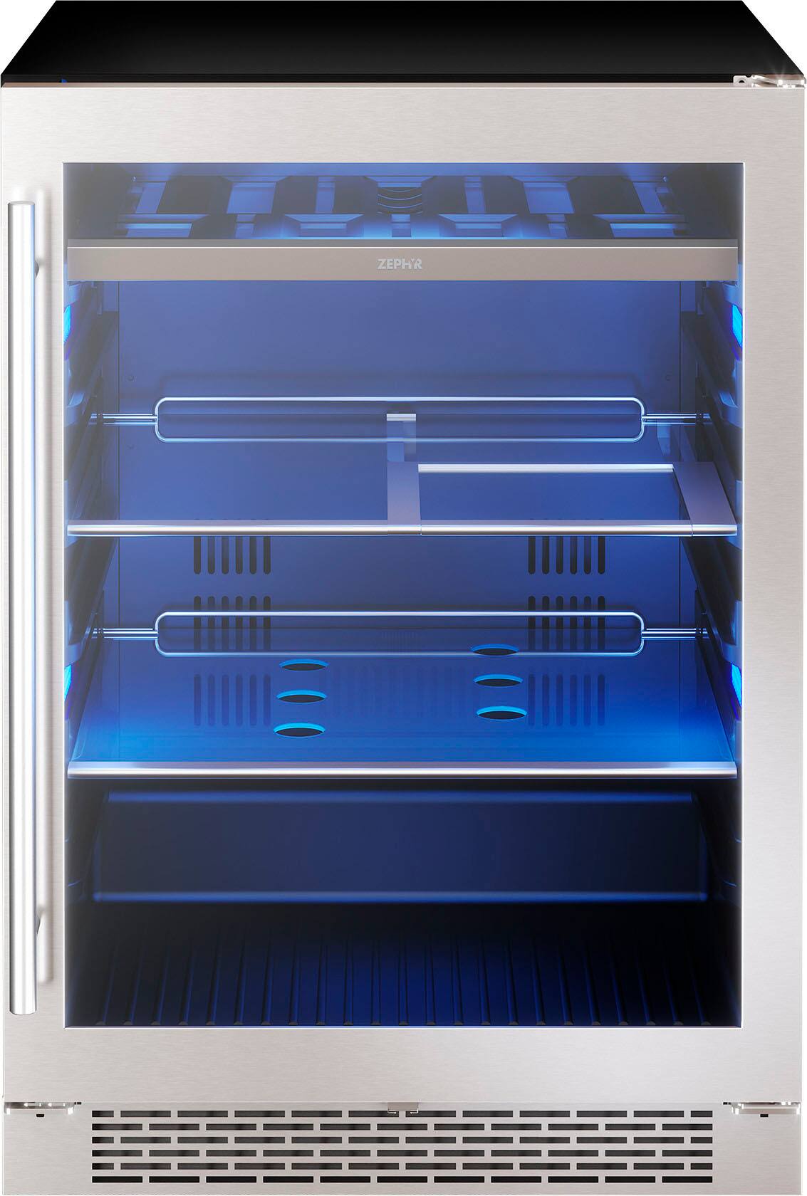 Angle. Zephyr - Presrv 24 in. 7-Bottle and 112 Can Single Zone Beverage Cooler - Silver.