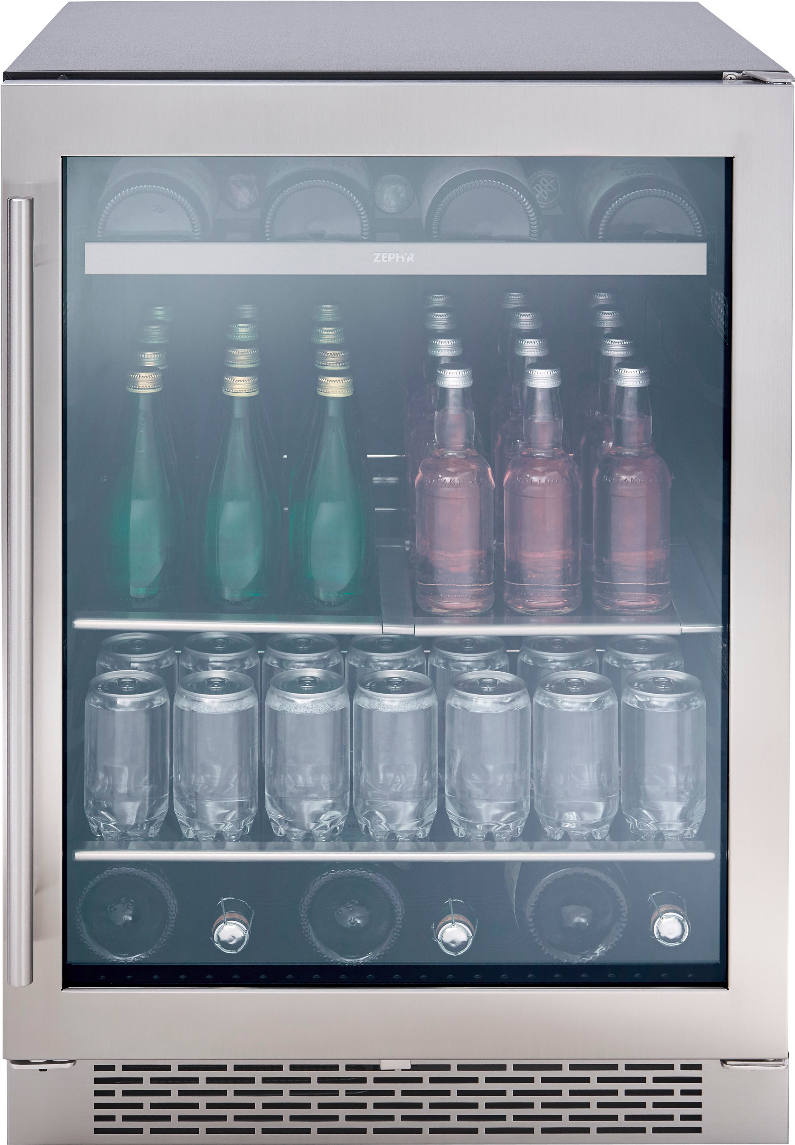 Zephyr - Presrv 24 in. 7-Bottle and 112 Can Single Zone Beverage Cooler - Stainless steel and glass