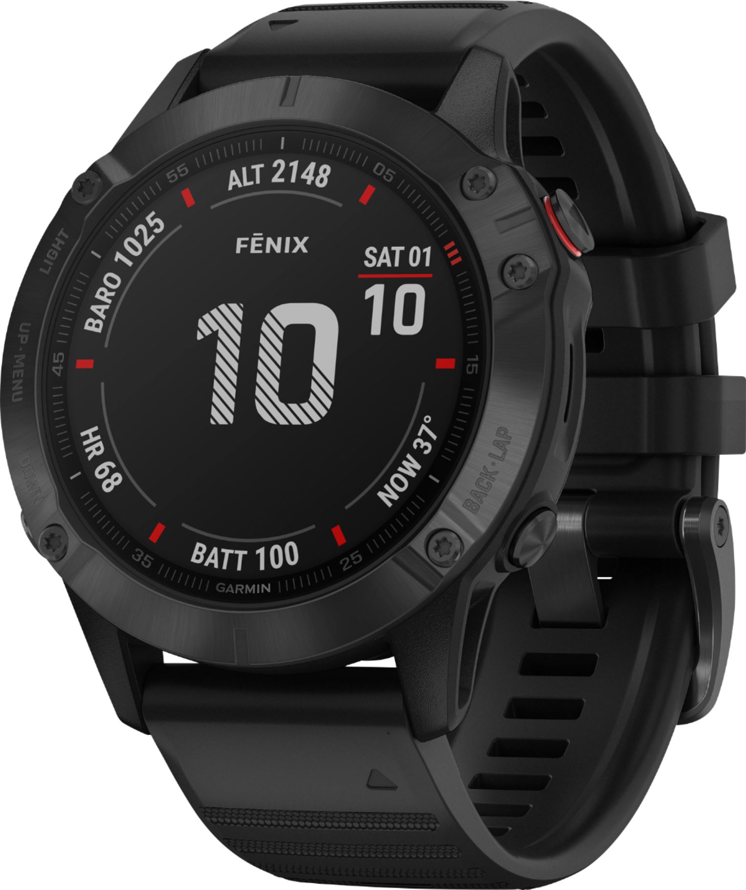 Left View: Garmin - fēnix 6 Pro GPS Smartwatch 47mm Fiber-Reinforced Polymer - Black