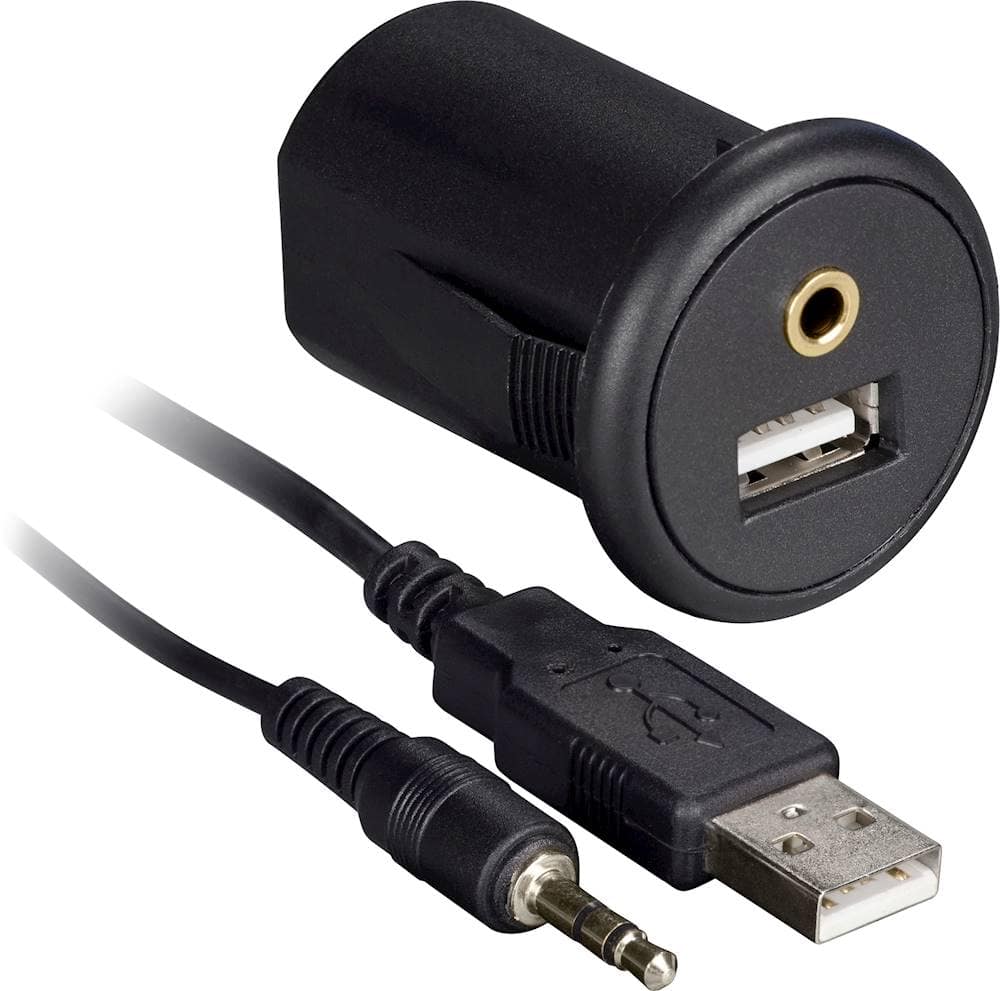 Angle. Install Bay - Snap-In USB and AUX Adapter with 4.92' Extension Cable - Black.