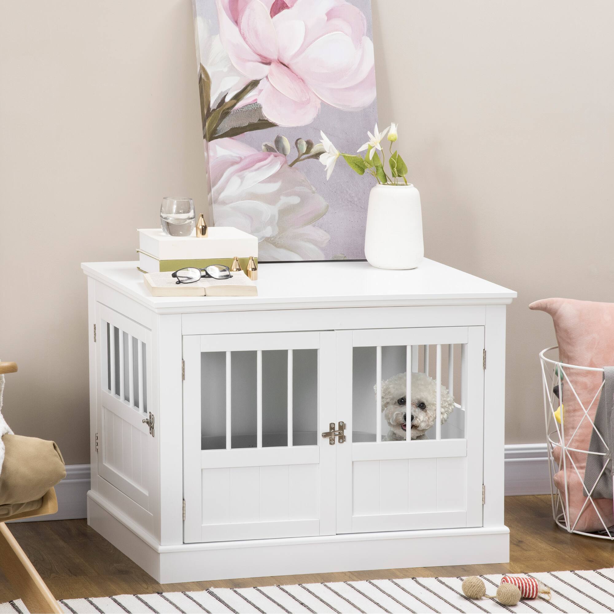 Alt View 1. Pawhut - Dog Crate End Table, Dog Crate Furniture with Triple Doors.
