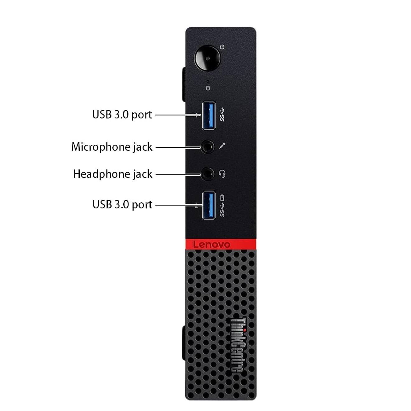 USB 3.0 port  
Microphone jack  
Headphone jack  
USB 3.0 port  

Lenovo ThinkCentre