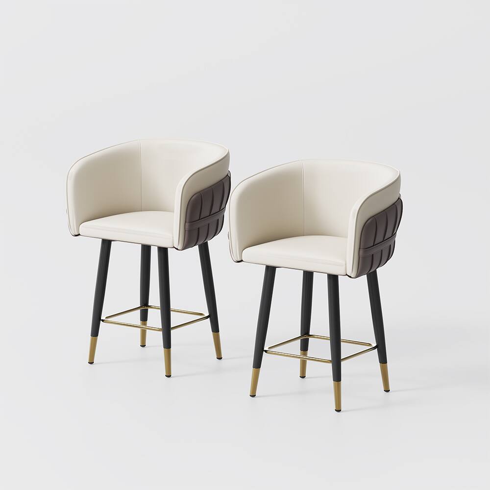 Alt View 6. POVISON - 24" Modern Upholstered Counter Height Bar Stools Set of 2, Bar Chairs for Kitchen Island & Counter Table, Brown & Beige - Beige & Brown PU Leather.