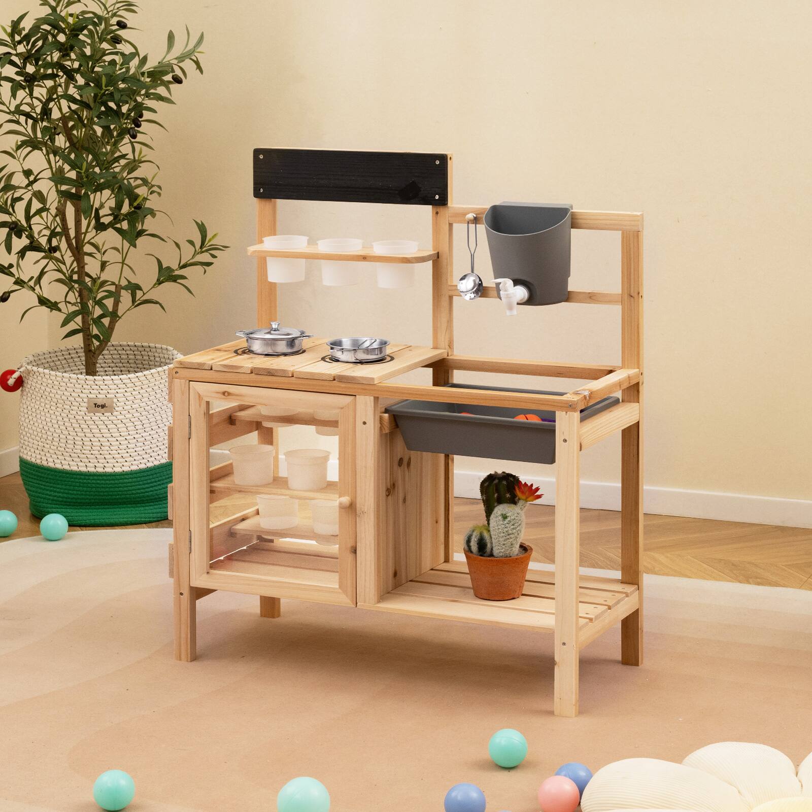 Alt View 3. Gymax - Gymax Mud Kitchen Kids Pretend Play Kitchen Toy Set Outdoor Wooden Kitchen Playset - Mix Gray.