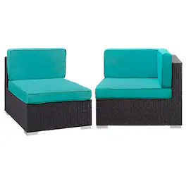 Gather Corner and Middle Outdoor Patio Sectional Set by Modway - Espresso Turquoise