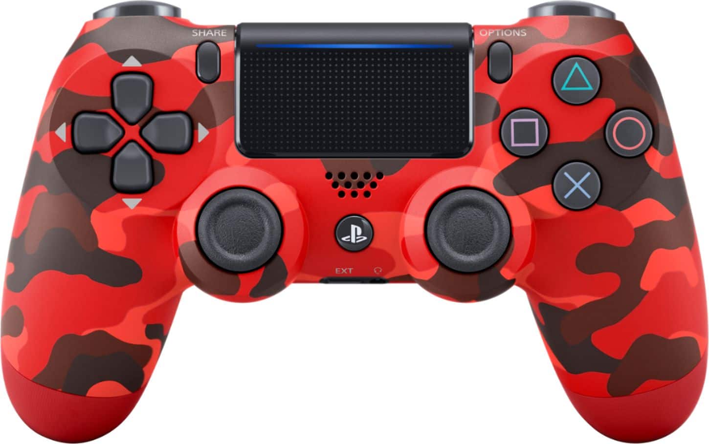 Front. Sony - DualShock 4 Wireless Controller for Sony PlayStation 4 - Red Camouflage.
