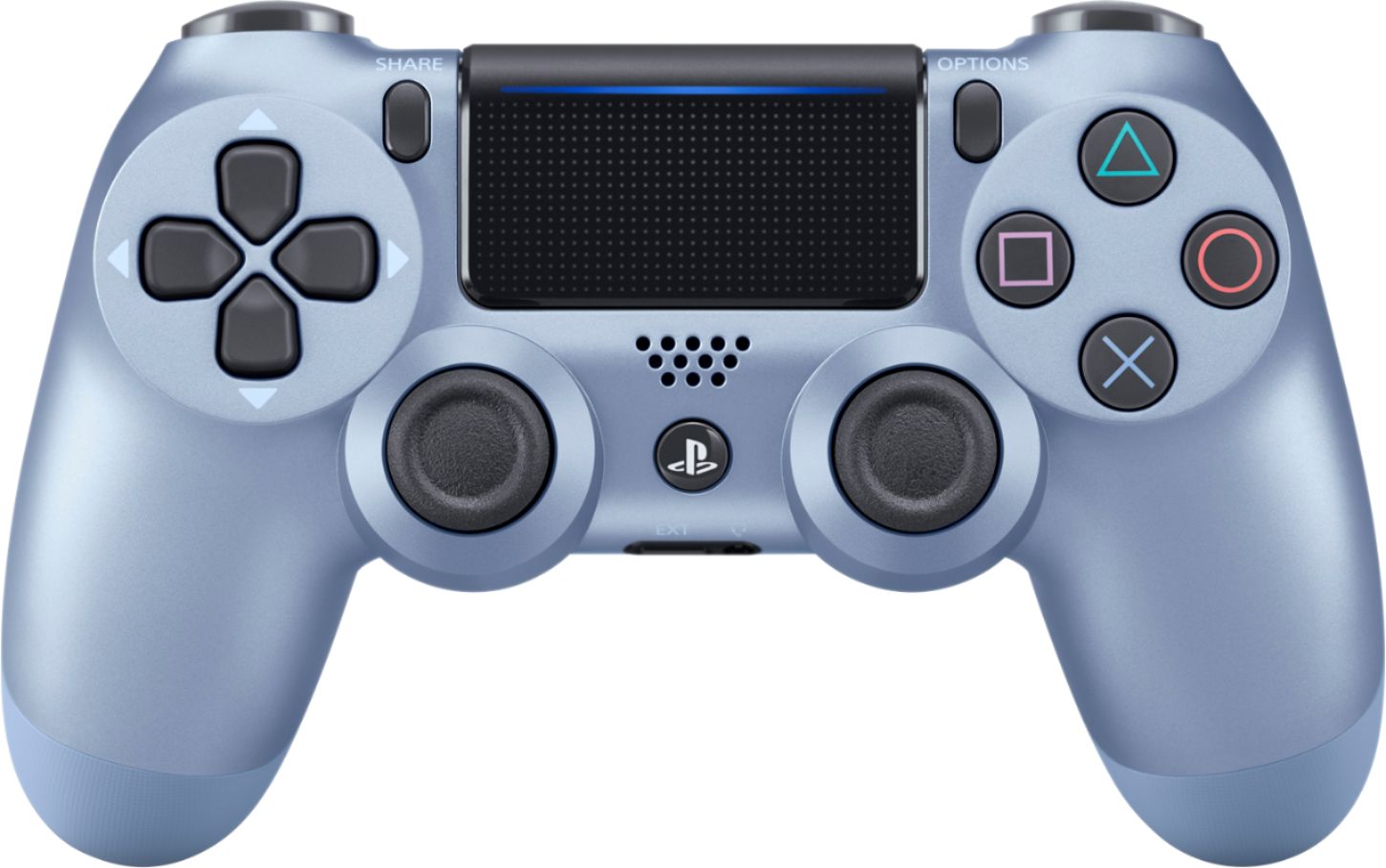 Front. Sony - DualShock 4 Wireless Controller for Sony PlayStation 4 - Titanium Blue.