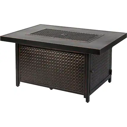 Front. Fire Sense - Weyland Rectangular Aluminum LPG Fire Pit - Antique Bronze.