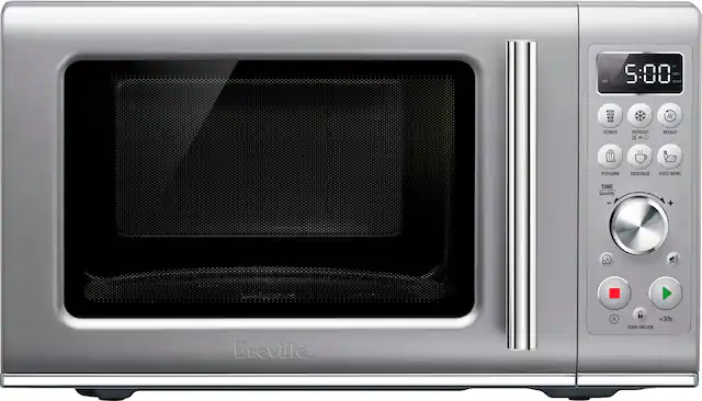 Front. Breville - the Compact Wave Soft Close 0.9 Cu. Ft. Microwave - Brushed Stainless Steel.