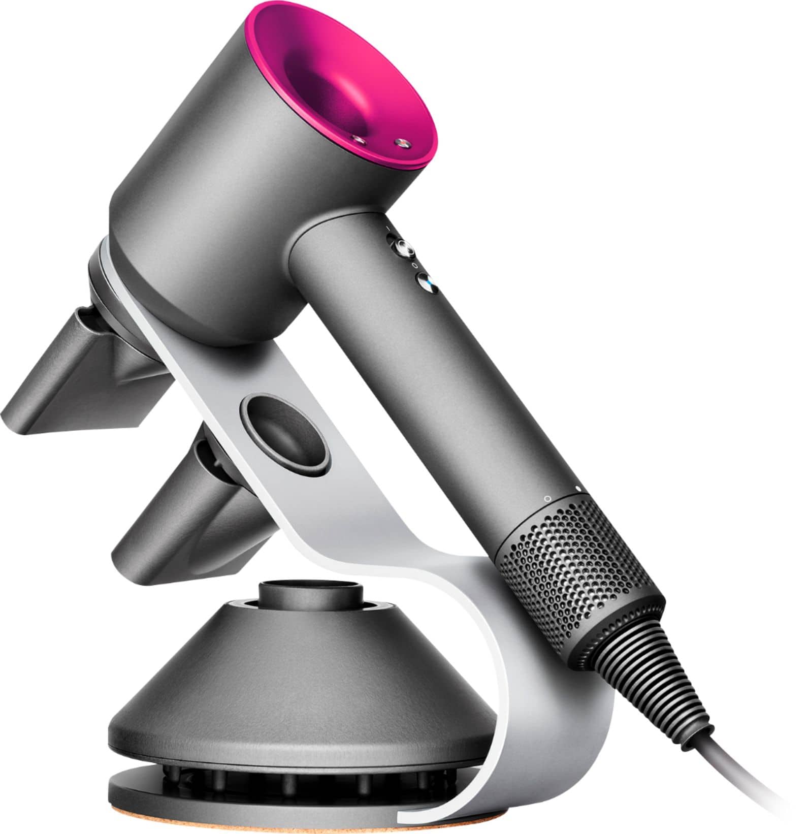 Angle. Dyson - Supersonic Hair Dryer with Display Stand - Fuchsia/Iron.