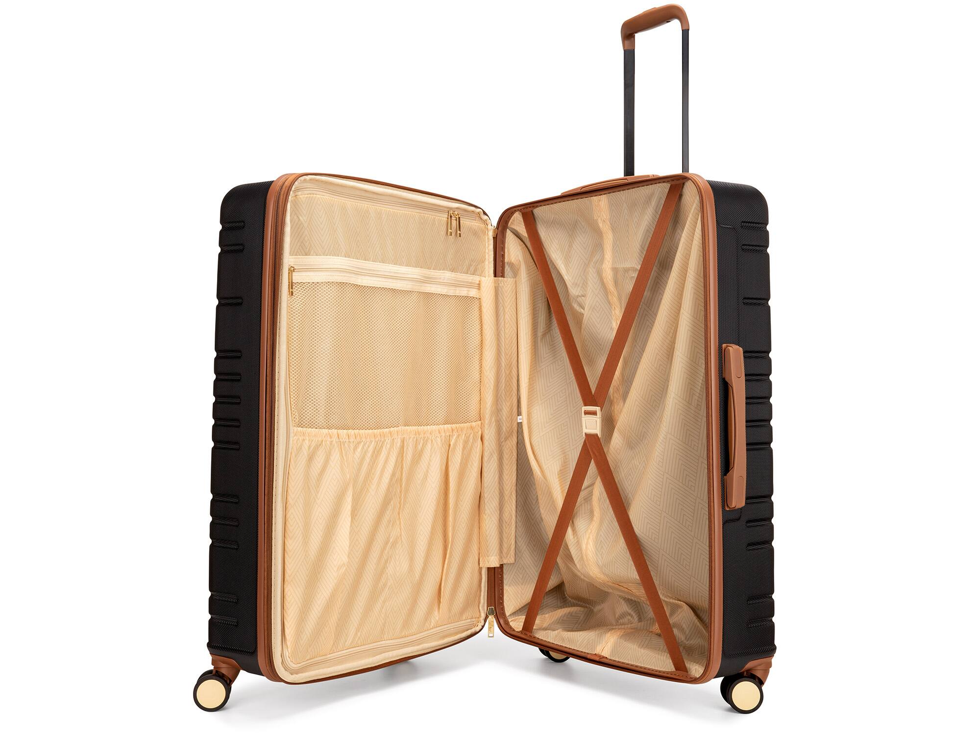 Left. Miami Carry On - Miami Carry On Brickell 3 Piece Expandable Retro Spinner Luggage Set - Black - Black.