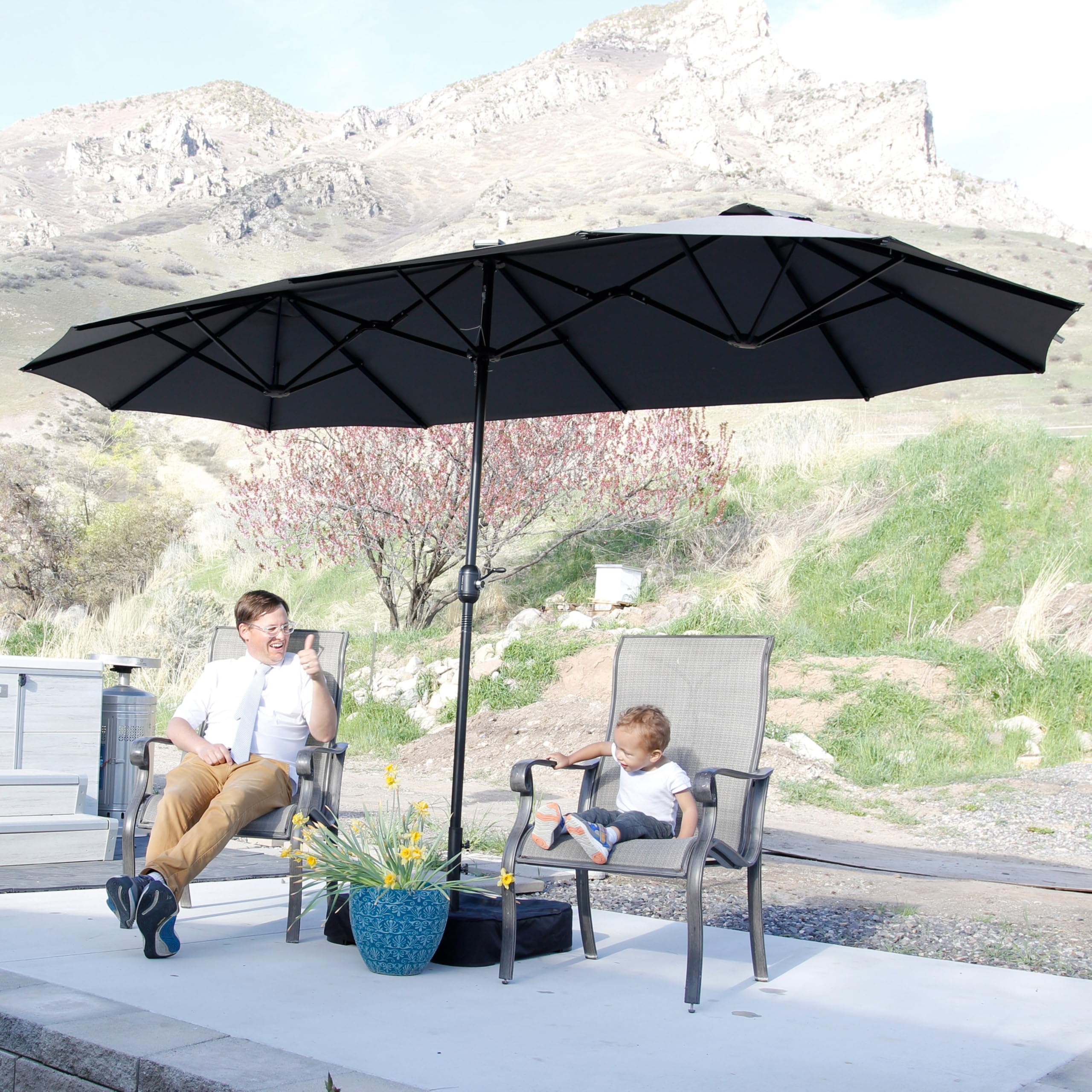 Alt View 1. PURPLE LEAF - 13 ft. Patio Market Umbrella with Base Double-Sided Outdoor Table Sun Umbrellas with Crank for Pool Beach Deck Backyard - Light Gray.
