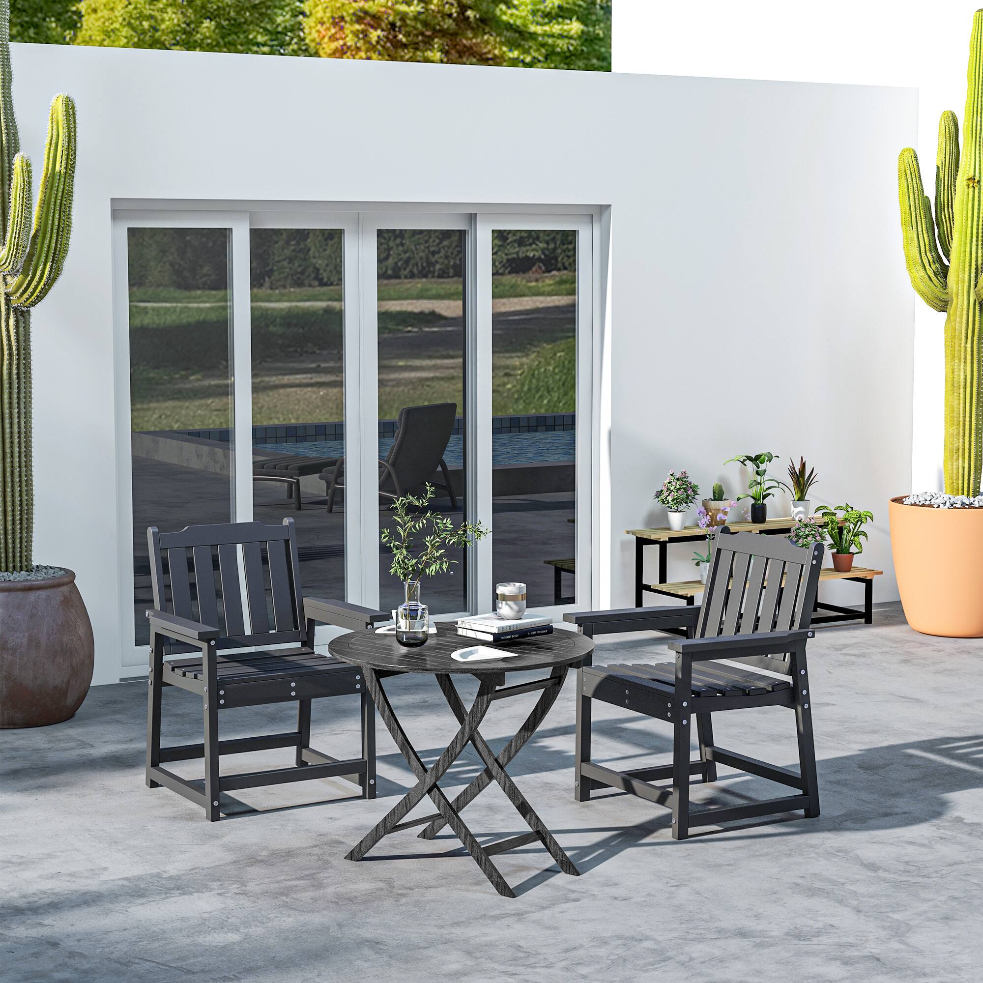 Alt View 1. Outsunny - All-Weather Patio Chairs Set of 2, HDPE Patio Dining Chair Set, Heavy Duty Wood-Like Outdoor Furniture for Garden - Black.