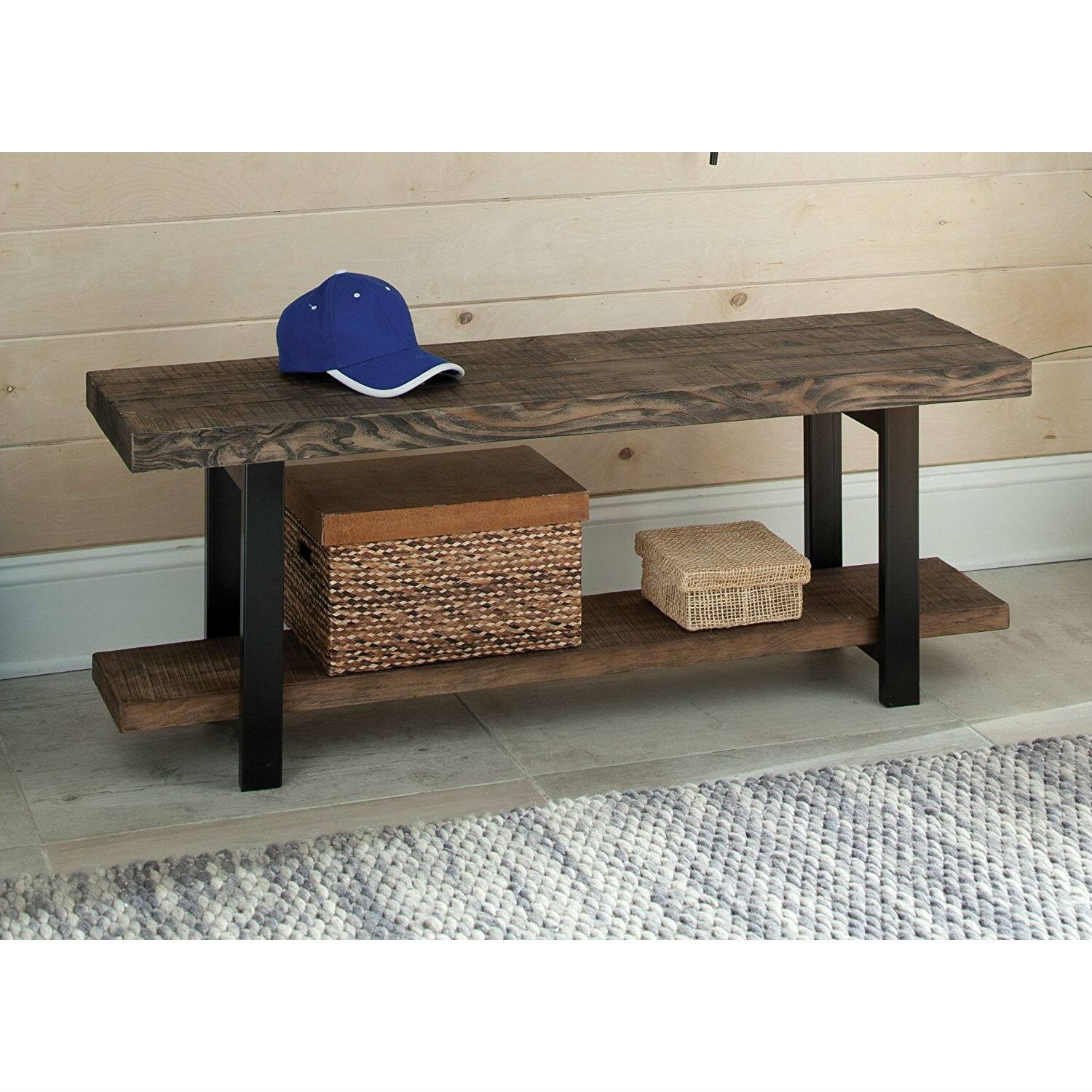 Angle. SlickBlue - Modern Wood and Metal Accent Bench for Entryway and Seating Area - Rustic Natural.