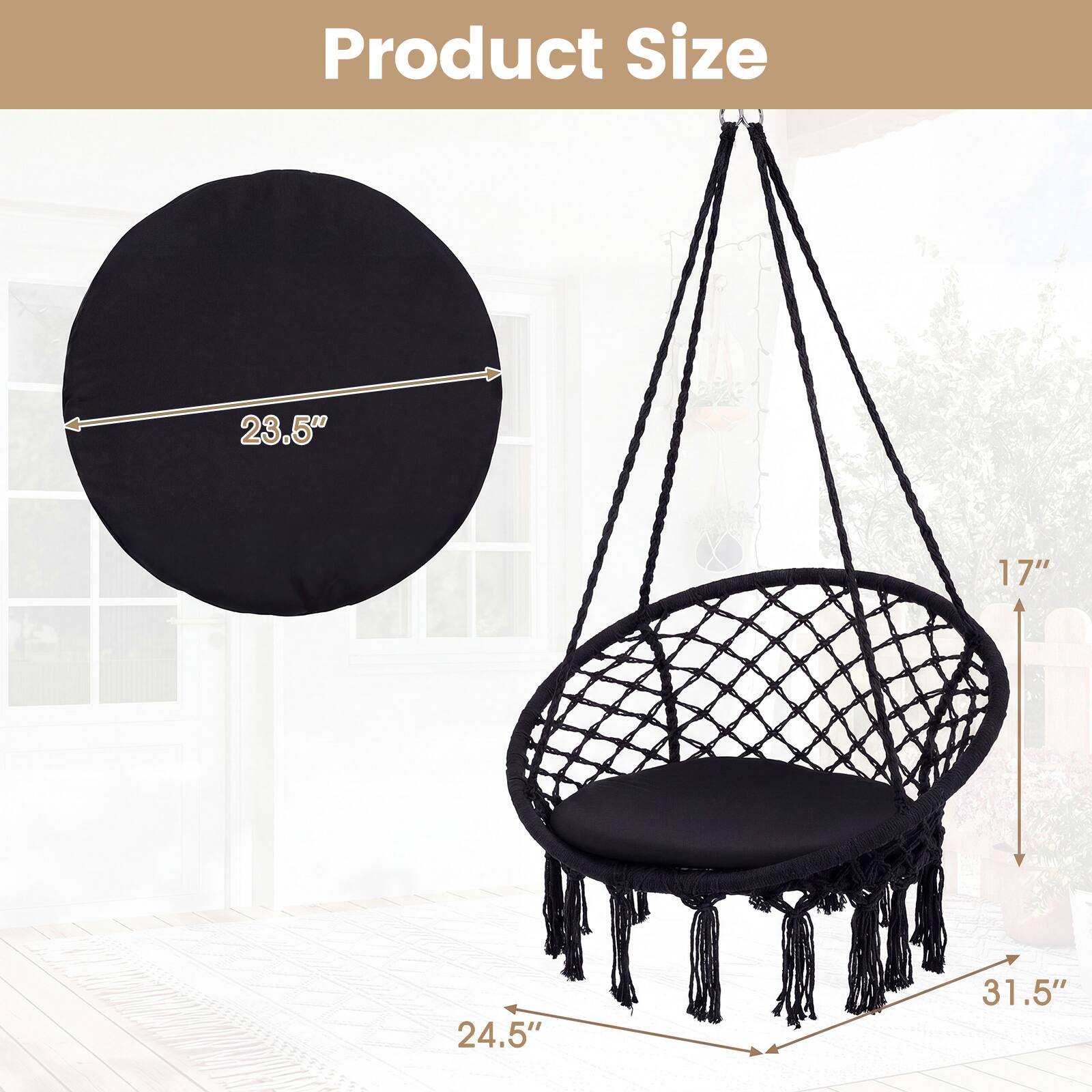 Product Size

- Diameter: 23.5"
- Height: 17"
- Width: 24.5"
- Depth: 31.5"