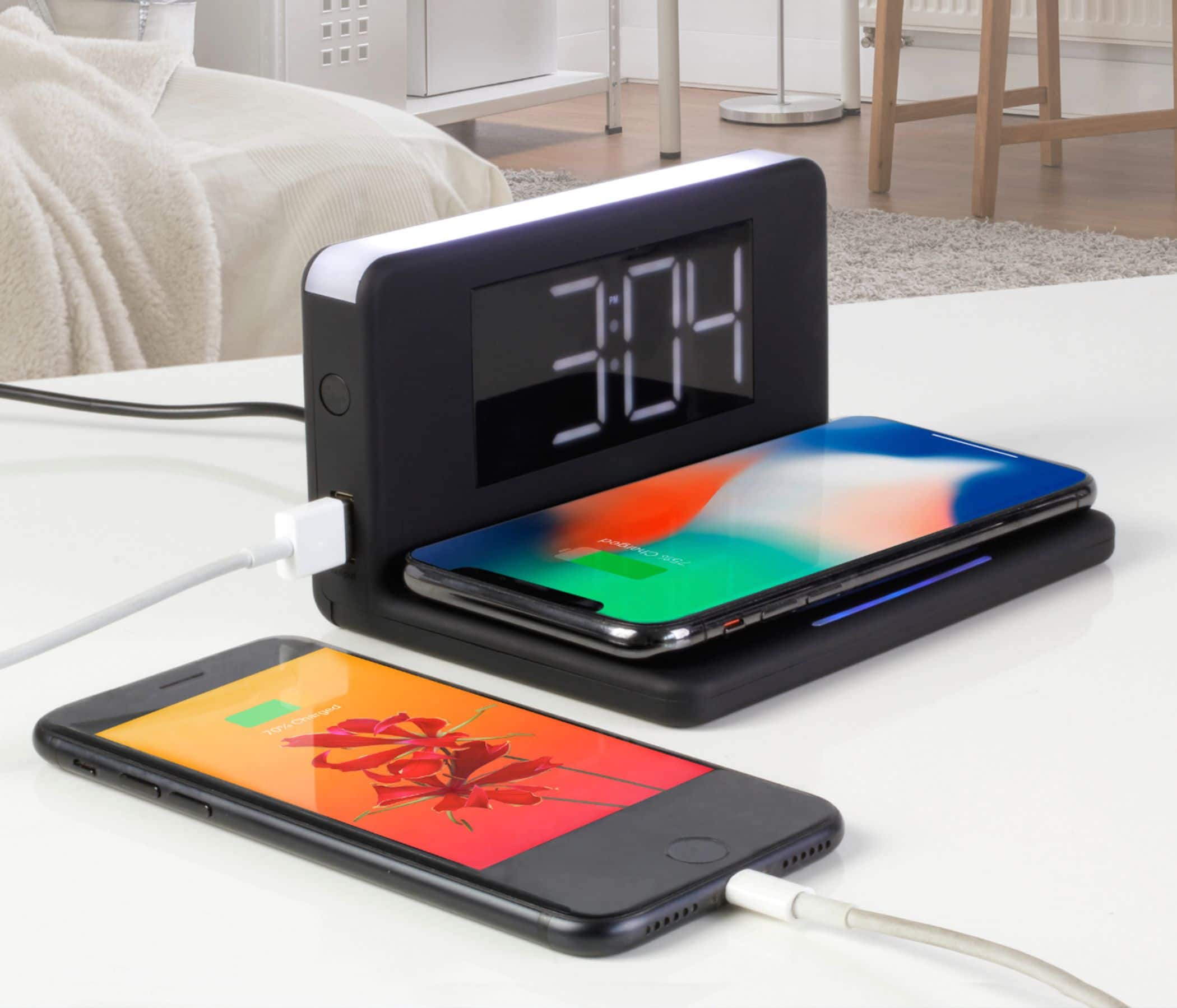 Alt View 13. Aluratek - Alarm Clock with Nightlight and Qi Wireless Charging - Black.