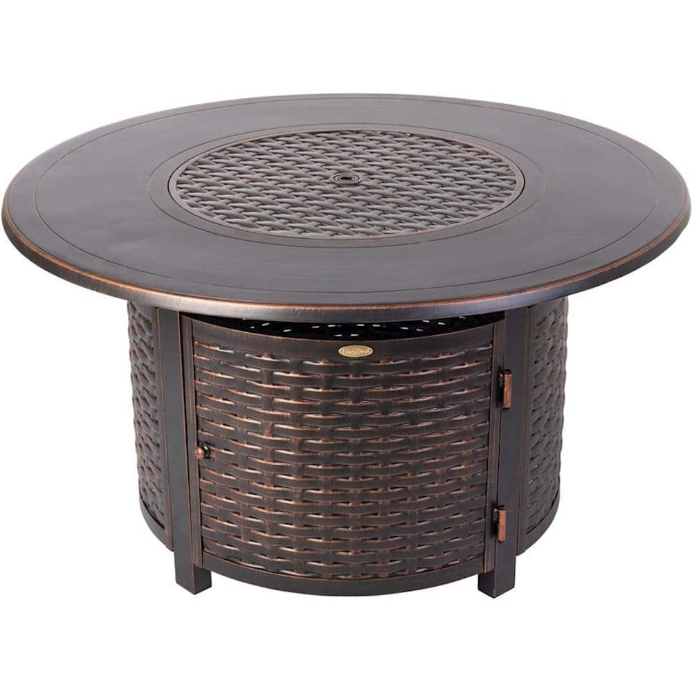 Front. Fire Sense - Florence Woven Round Aluminum LPG Fire Pit - Antique Bronze.