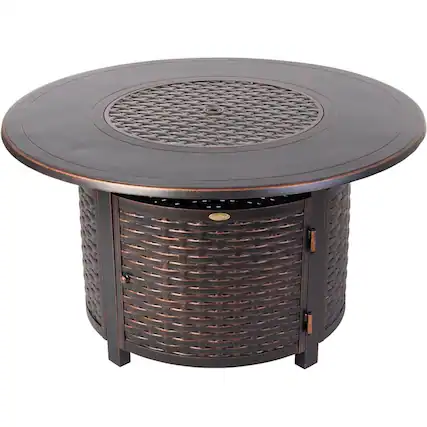 Front. Fire Sense - Florence Woven Round Aluminum LPG Fire Pit - Antique Bronze.