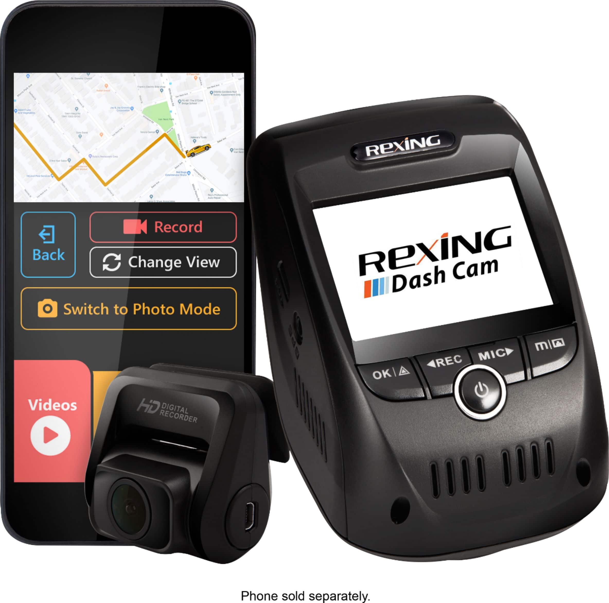 Rexing - V1P Pro Plus Front and Rear Camera Dash Cam - Black - Front_Zoom