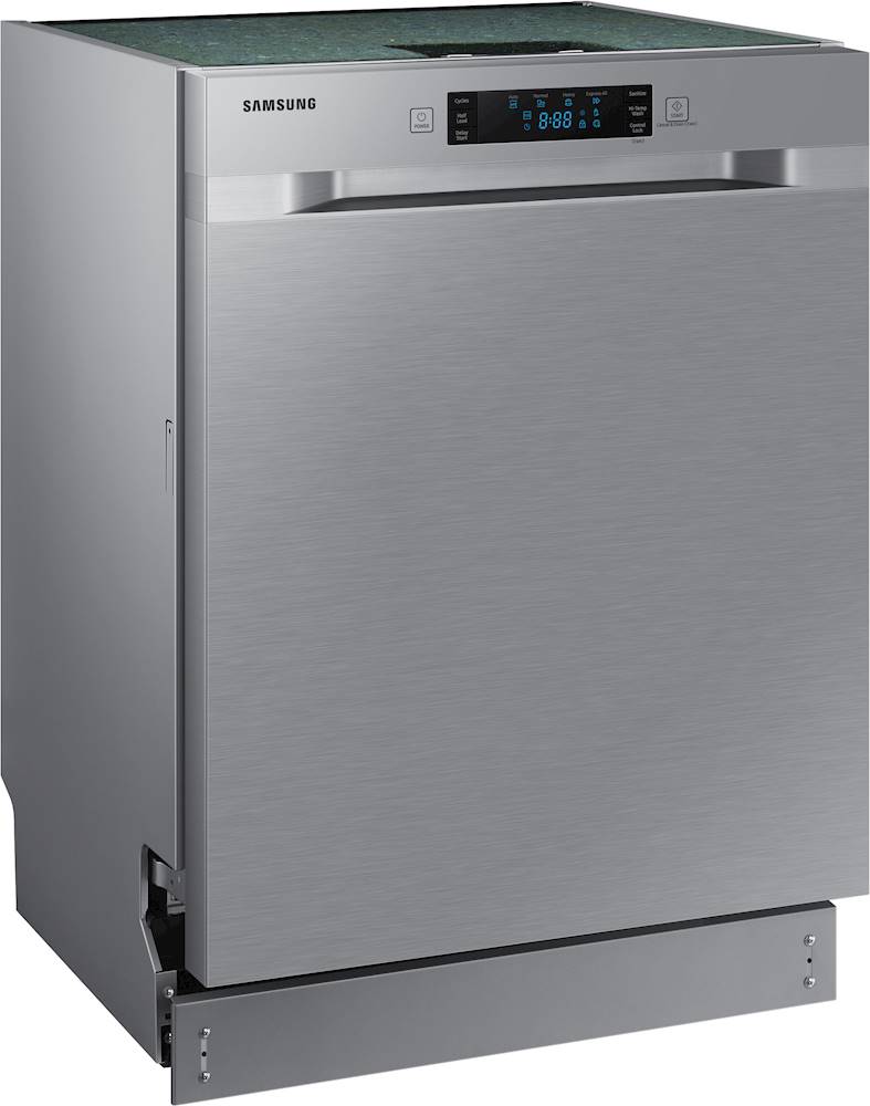 Angle View: Samsung - Front Control Built-In Dishwasher with Stainless Steel Tub, Integrated Digital Touch Controls, 52dBA - Stainless steel