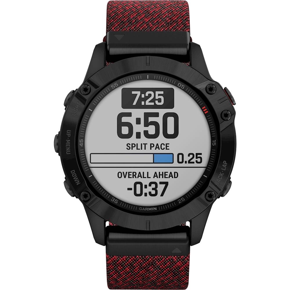 Garmin - fēnix 6 Sapphire Smartwatch 47mm Fiber-Reinforced Polymer - Black DLC With Heathered Red Nylon Band