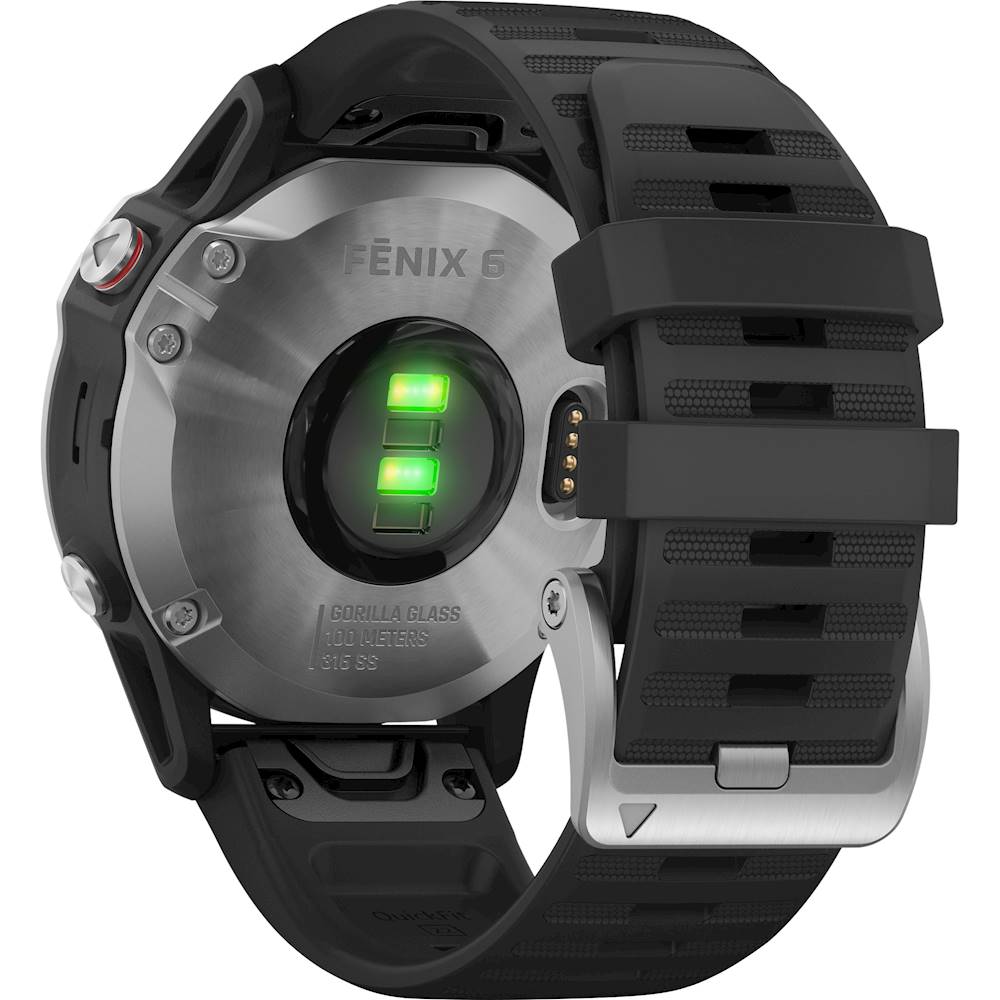 Back View: Garmin - fēnix 6 GPS Smartwatch 47mm Fiber-Reinforced Polymer - Silver