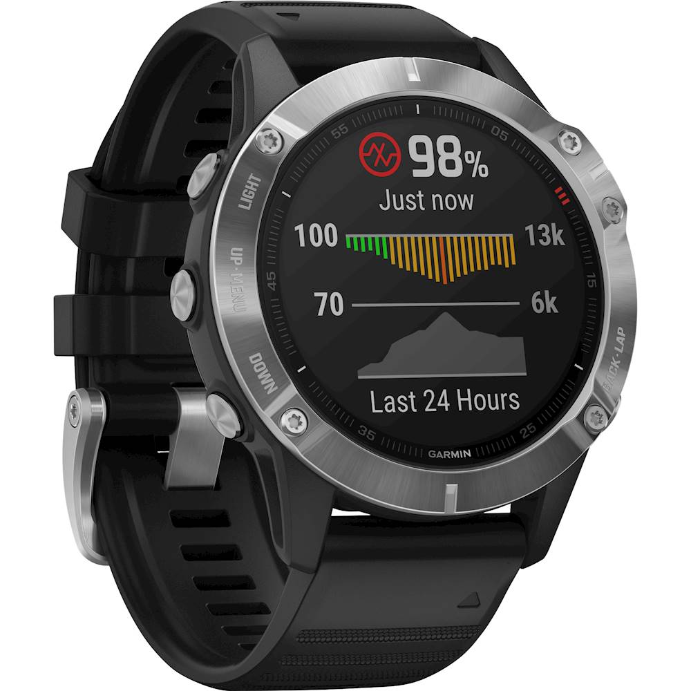 Angle View: Garmin - fēnix 6 GPS Smartwatch 47mm Fiber-Reinforced Polymer - Silver