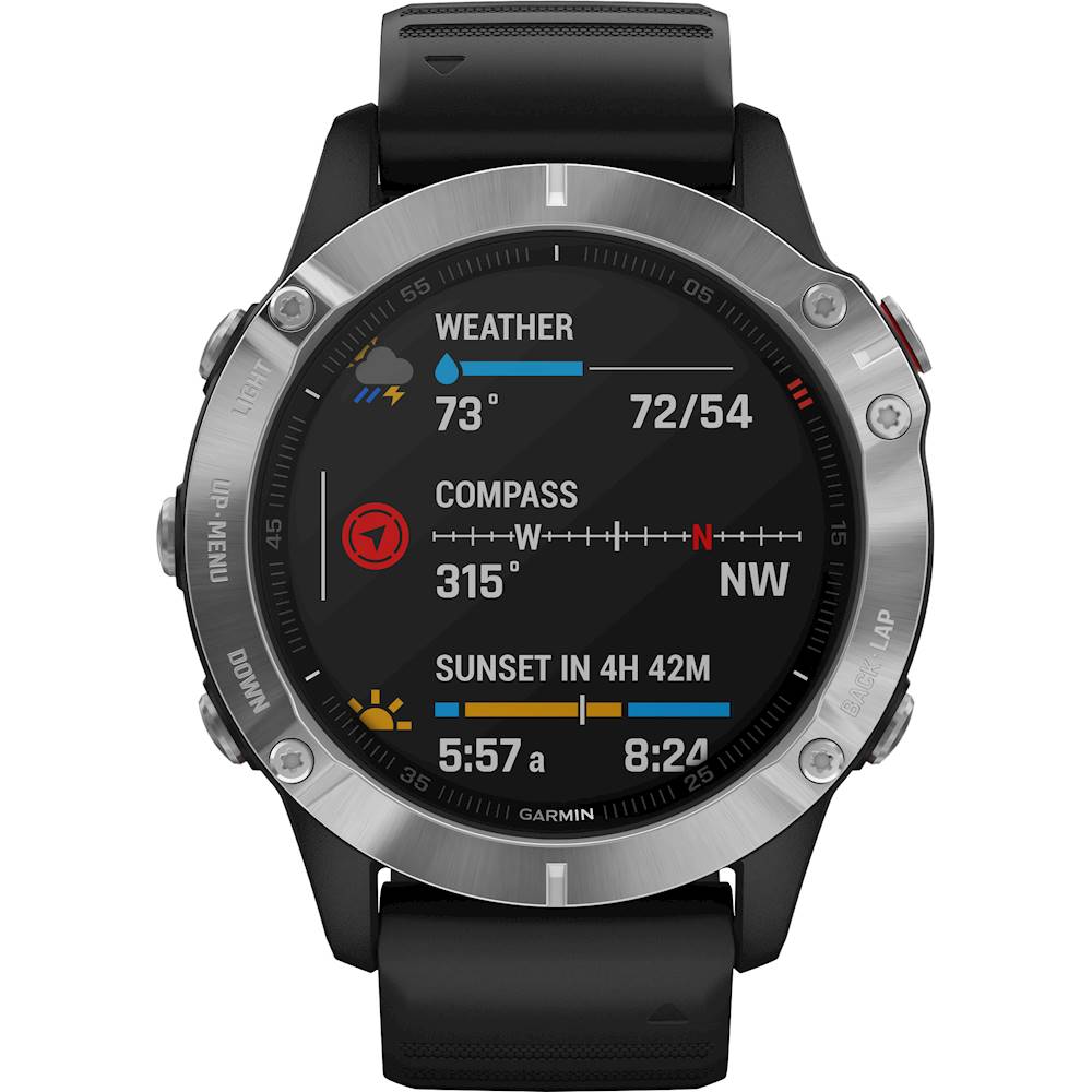 Garmin - fēnix 6 Smartwatch 47mm Fiber-Reinforced Polymer - Silver with Black Silicone Band