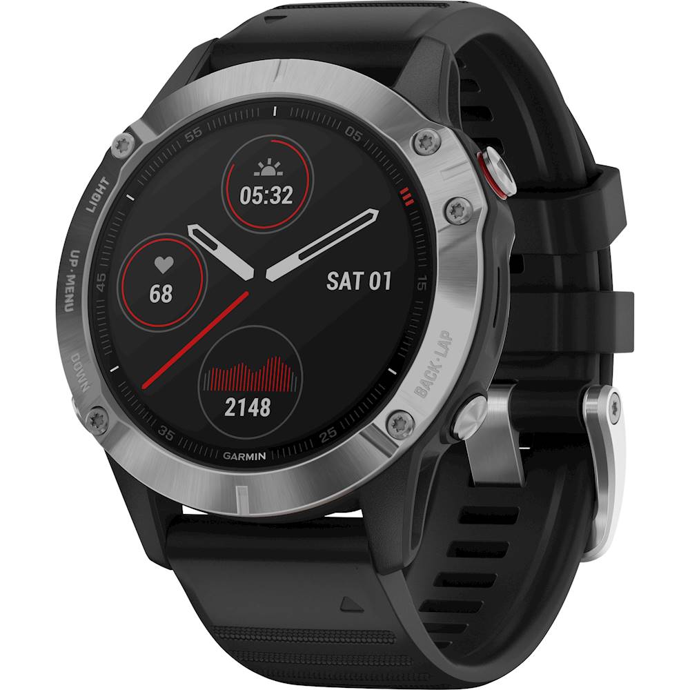 Left View: Garmin - fēnix 6 GPS Smartwatch 47mm Fiber-Reinforced Polymer - Silver
