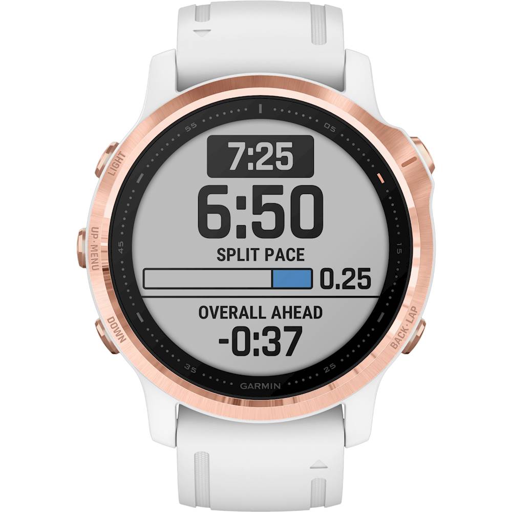 Garmin - fēnix 6S Pro GPS Smartwatch 30mm Fiber-Reinforced Polymer - Rose Gold-tone with White Silicone Band