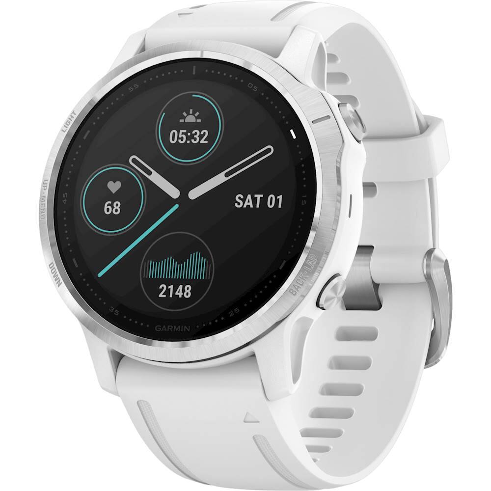 Left View: Garmin - fēnix 6S Smartwatch 42mm Fiber-Reinforced Polymer - White with White Silicone Band