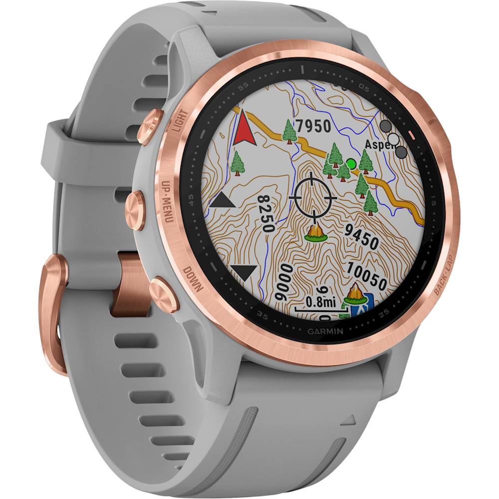 Angle View: Garmin - fēnix 6S Sapphire GPS Smartwatch 30mm Fiber-Reinforced Polymer - Rose Gold-tone with Powder Gray Silicone Band