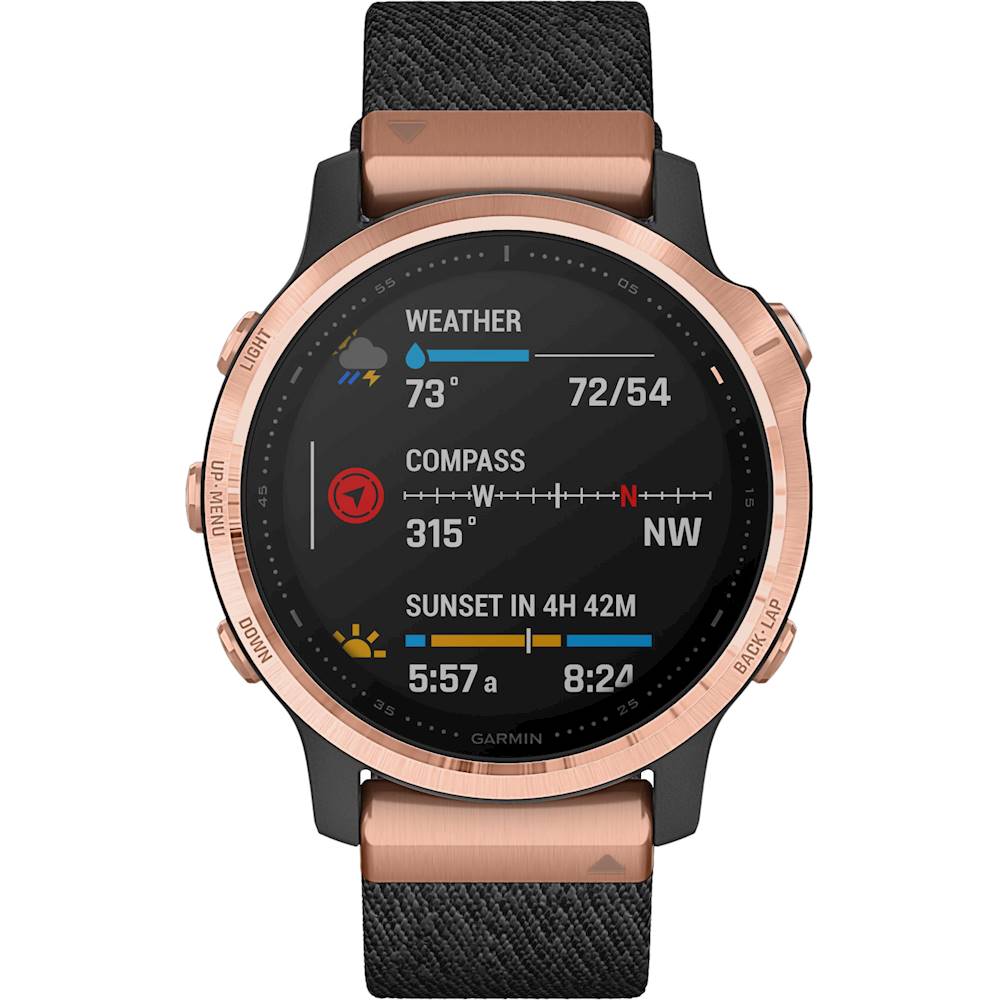 Best Buy: fēnix 6S Sapphire Smartwatch Fiber-Reinforced Polymer Rose Gold-tone with Heathered Black Nylon Band 010-02159-36