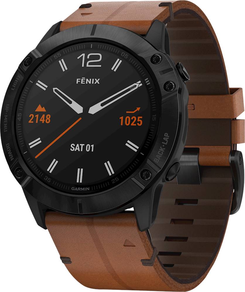 Best Buy: Garmin fēnix 6X Sapphire Smartwatch 51mm Fiber-Reinforced Polymer  Black DLC With Chestnut Leather Band 010-02157-13