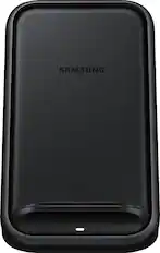 Front. Samsung - 15W Qi Certified Fast Charge Wireless Charging Stand for iPhone/Android - Black.
