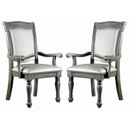 Manhattan Lane - Traditional Style Wooden Arm Chair With Leatherette Cushions In Set Of 2 - Gray