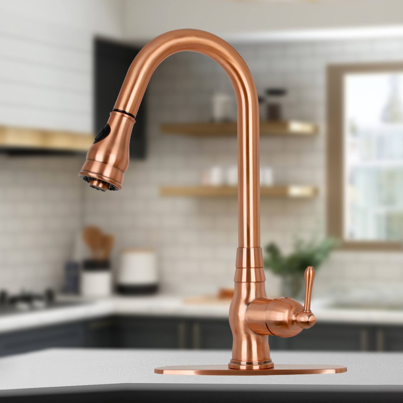 Alt View 7. Akicon - Akicon Solid Brass One-Handle Kitchen Faucet with Pull Down Sprayer in Copper - Copper.