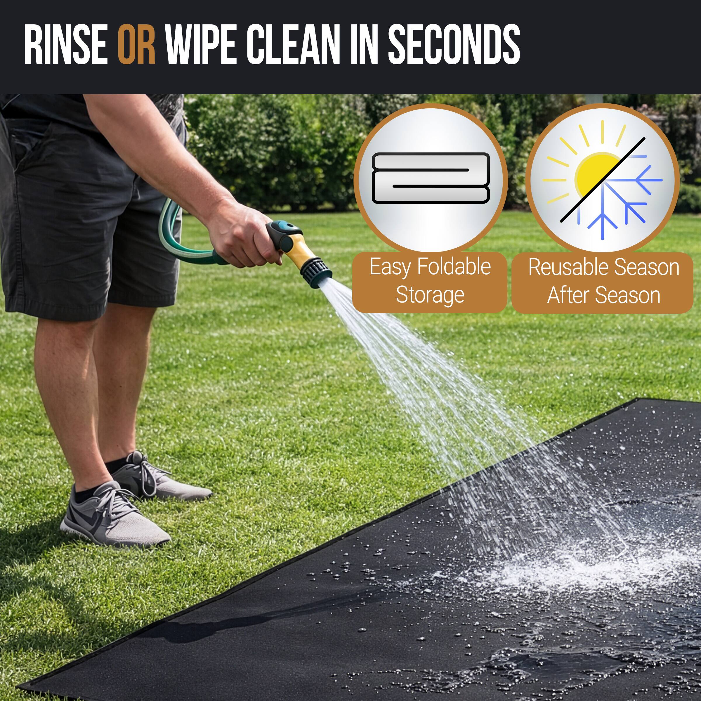 RINSE OR WIPE CLEAN IN SECONDS

Easy Foldable Storage

Reusable Season After Season