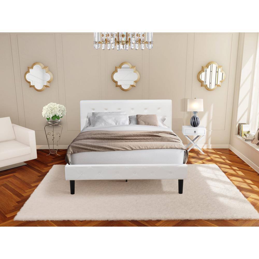 Alt View 4. East West Furniture - NL19Q-1HA05 2 Piece Bedroom Set - 1 Wood Bed White Velvet Fabric Headboard and 1 Night Stand for Bedroom - White Finish - White Velvet.