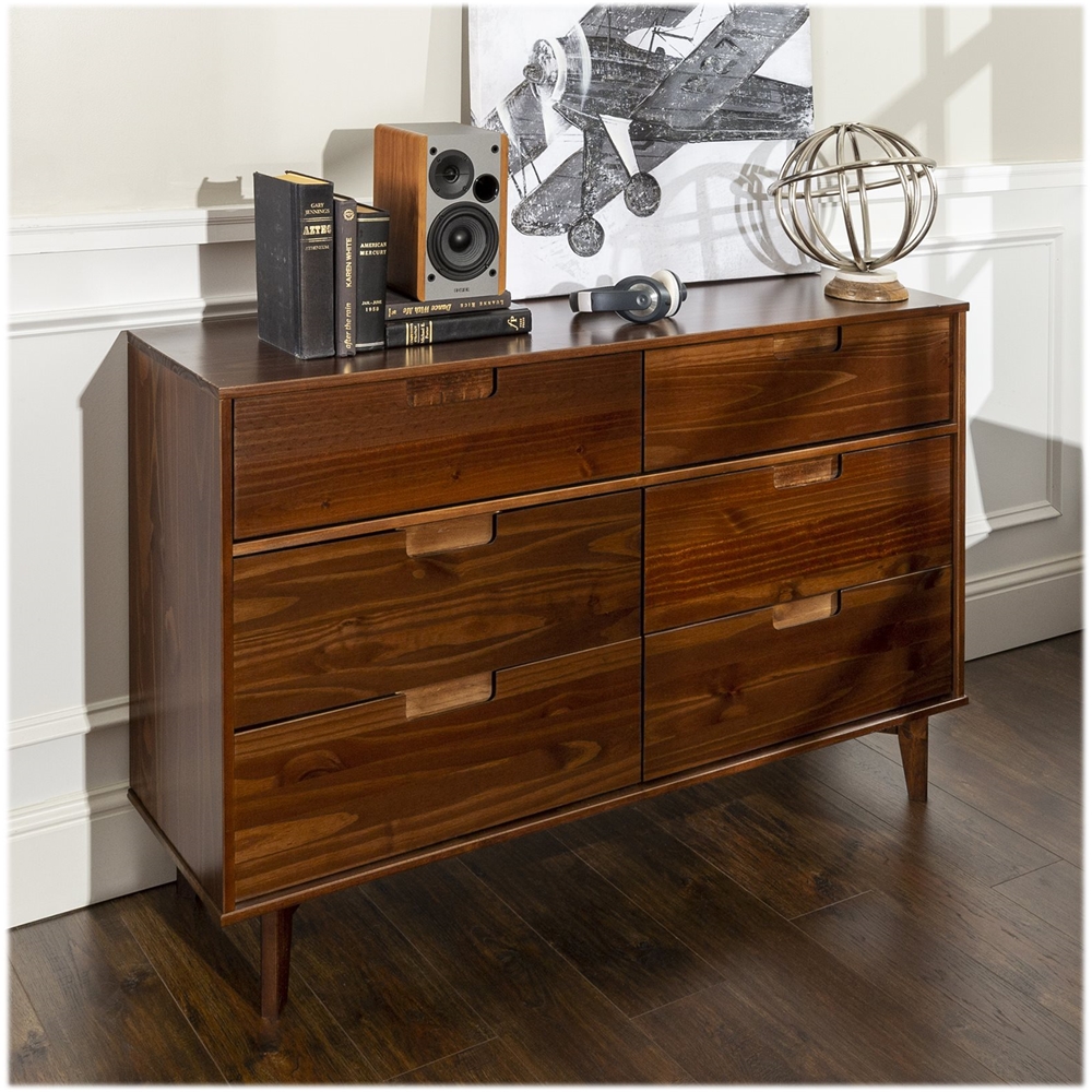Left View: Walker Edison - Retro Solid Wood 6-Drawer Dresser - Walnut